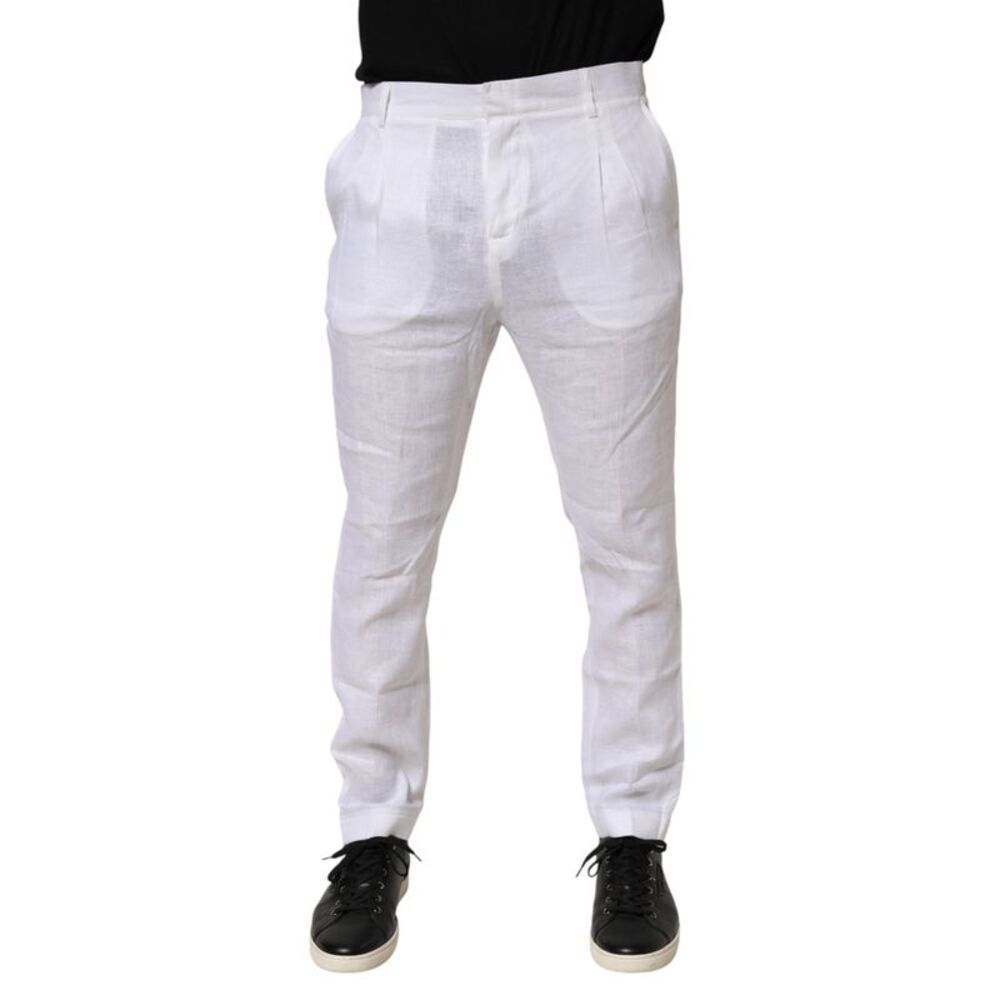 Daniele Alessandrini White Linen Formal Dress Trouser Men's Pants